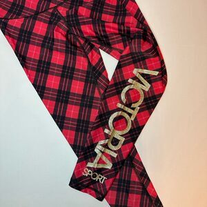 VICTORIA'S SECRET SPORT HIGH RISE HOLIDAY PLAID & GOLD GLITTER CROPPED PANTS